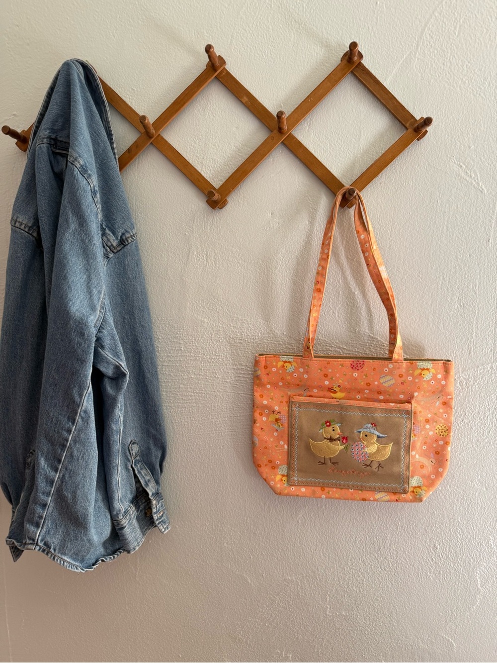 Longaberger Floral Tote Bag with Chick Embroidery